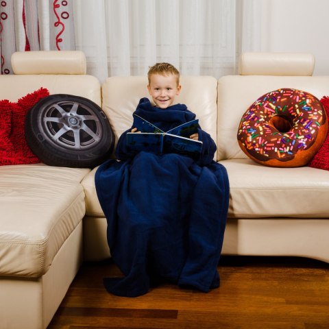 Kocyk Szlafrok Junior Granatowy dla dzieci RĘKAWY Kocyk Szlafrok Junior Granatowy dla dzieci RĘKAWY