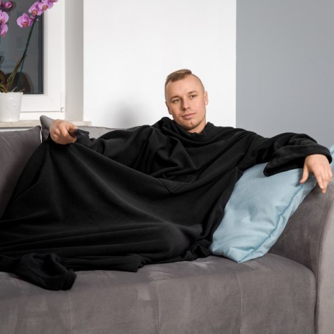 Kocyko - Szlafrok Czarny z rękawami gruby polarowy Kocyko - Szlafrok Czarny z rękawami gruby polarowy