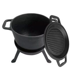 KOCIOŁEK ŻELIWNY MYŚLIWSKI 5.0L Z PATELNIĄ GRILL 2 W 1 KINGHOFF KH-1732