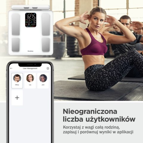 WAGA ŁAZIENKOWA Z POMIAREM TKANKI TŁUSZCZOWEJ I SKŁADU CIAŁA, SMART, BT, KLAUSBERG KB-7857 BIAŁA WAGA ŁAZIENKOWA Z POMIAREM TKANKI TŁUSZCZOWEJ I SKŁADU CIAŁA, SMART, BT, KLAUSBERG KB-7857 BIAŁA