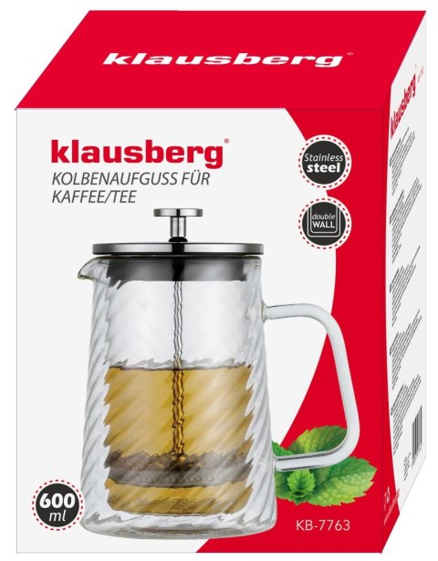 ZAPARZACZ DO KAWY HERBATY SZKLANY 600ML FRENCH PRESS KLAUSBERG KB-7763 SREBRNY ZAPARZACZ DO KAWY HERBATY SZKLANY 600ML FRENCH PRESS KLAUSBERG KB-7763 SREBRNY