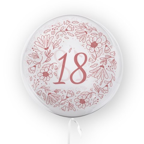 Balon przezroczysty z nadrukiem Kwiaty, 18 urodziny 45cm Tuban Balon przezroczysty z nadrukiem Kwiaty, 18 urodziny 45cm Tuban