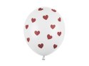 Balony Białe w czerwone Serduszka 30cm, 50 szt. Partydeco