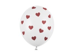 Balony Białe w czerwone Serduszka 30cm, 50 szt. Partydeco