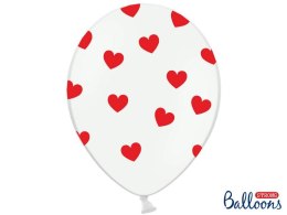 Balony Białe w czerwone Serduszka 30cm, 50 szt. Partydeco