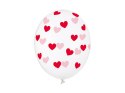 Balony Przezroczyste w czerwone Serduszka 30cm, 50 szt. Partydeco