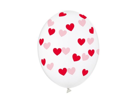 Balony Przezroczyste w czerwone Serduszka 30cm, 50 szt. Partydeco