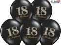 Balony Strong, urodzinowe 18 & Brilliant, Czarne 30cm, 50 szt. Partydeco