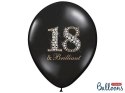 Balony Strong, urodzinowe 18 & Brilliant, Czarne 30cm, 50 szt. Partydeco