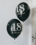 Balony Strong, urodzinowe 18 & Brilliant, Czarne 30cm, 50 szt. Partydeco