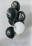 Balony Strong, urodzinowe 18 & Brilliant, Czarne 30cm, 50 szt. Partydeco