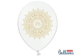 Balony Pierwsza Komunia Święta, Metaliczne Białe, 30cm, 50 szt. Partydeco
