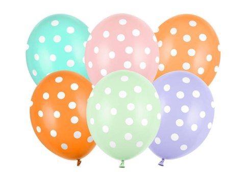 Balony lateksowe Kolorowe Kropki 30cm, 6 sztuk Partydeco