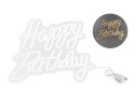 Neon LED „Happy Birthday", urodziny, biały, kolor światła - ciepła biel Partydeco