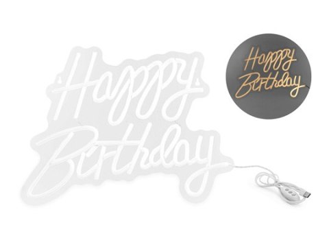 Neon LED „Happy Birthday", urodziny, biały, kolor światła - ciepła biel Partydeco Neon LED „Happy Birthday", urodziny, biały, kolor światła - ciepła biel Partydeco