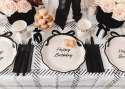 Talerzyki papierowe „Happy Birthday" z kokardką - 24 cm, 6szt Partydeco