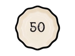 Talerzyki papierowe ''Hello 50'' pięćdziesiątka, 18 cm, 6szt Partydeco