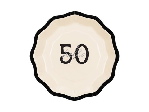 Talerzyki papierowe ''Hello 50'' pięćdziesiątka, 18 cm, 6szt Partydeco
