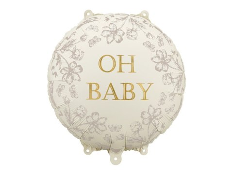Balon foliowy okrągły Oh Baby - beżowy ze złotym napisem, 35x35 cm Partydeco Balon foliowy okrągły Oh Baby - beżowy ze złotym napisem, 35x35 cm Partydeco