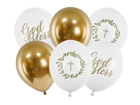 Balony lateksowe God Bless, Komunia Święta 30cm, 6 sztuk Partydeco Balony lateksowe God Bless, Komunia Święta 30cm, 6 sztuk Partydeco
