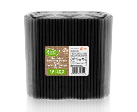 Rurki słomki wielokrotnego użytku, czarne, 7,5x190 mm, 200 szt. Godan Rurki słomki wielokrotnego użytku, czarne, 7,5x190 mm, 200 szt. Godan