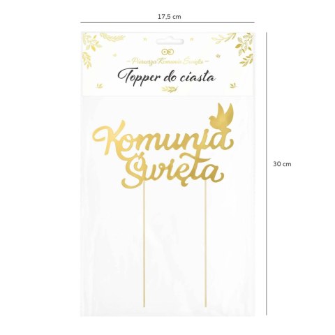 Topper na tort Pierwsza Komunia, złoty, 16x22,5 cm PartyPal Topper na tort Pierwsza Komunia, złoty, 16x22,5 cm PartyPal