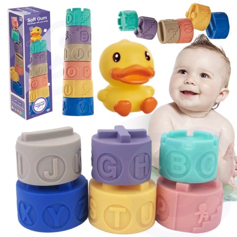 WOOPIE BABY Klocki Sensoryczne Układanka Piramida do Ściskania Wody Dźwięk Nauka Alfabetu Kaczuszka 7 el. WOOPIE BABY Klocki Sensoryczne Układanka Piramida do Ściskania Wody Dźwięk Nauka Alfabetu Kaczuszka 7 el.