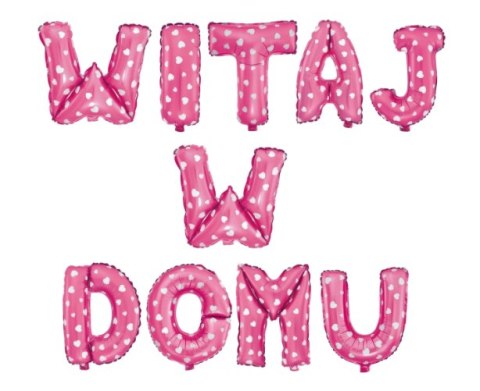 Balon foliowy napis WITAJ W DOMU różowy w serca | 460389 Balon foliowy napis WITAJ W DOMU różowy w serca | 460389