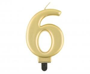 Świeczka B&C cyferka 6 metalik złota 8,0 cm PF-SCZ6 Świeczka B&C cyferka 6 metalik złota 8,0 cm PF-SCZ6
