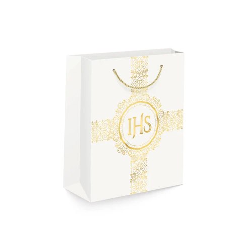 Torebka 12szt na prezenty 26 x 32 x 12cm IHS biało-złota 127469 Torebka 12szt na prezenty 26 x 32 x 12cm IHS biało-złota 127469
