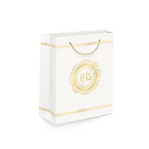 Torebka 12szt na prezenty 26 x 32 x 12cm IHS biało-złota 127469 Torebka 12szt na prezenty 26 x 32 x 12cm IHS biało-złota 127469