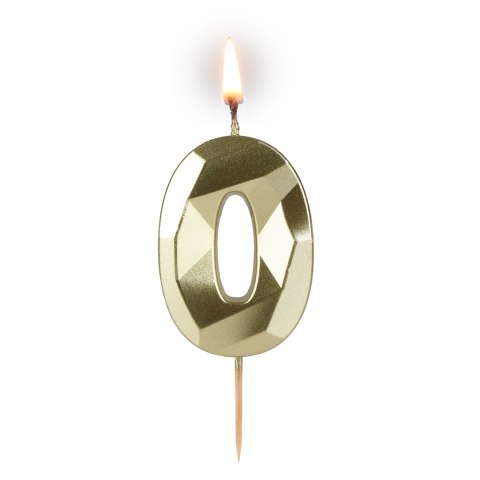 Świeczka cyferka "0" 5,8cm "DIAMENT" ZŁOTA na patyku ( długość patyka 4,2cm / 2cm ) 24szt. 64-00 Świeczka cyferka "0" 5,8cm "DIAMENT" ZŁOTA na patyku ( długość patyka 4,2cm / 2cm ) 24szt. 64-00