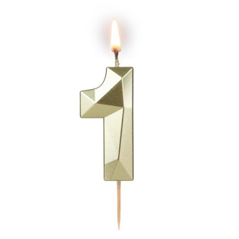 Świeczka cyferka "1" 5,8cm "DIAMENT" ZŁOTA na patyku ( długość patyka 4,2cm / 2cm ) 24szt. 64-01 Świeczka cyferka "1" 5,8cm "DIAMENT" ZŁOTA na patyku ( długość patyka 4,2cm / 2cm ) 24szt. 64-01
