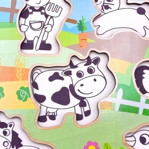 WOOPIE GREEN Drewniane Puzzle Montessori Farma z Pinezkami Do Dopasowania WOOPIE GREEN Drewniane Puzzle Montessori Farma z Pinezkami Do Dopasowania
