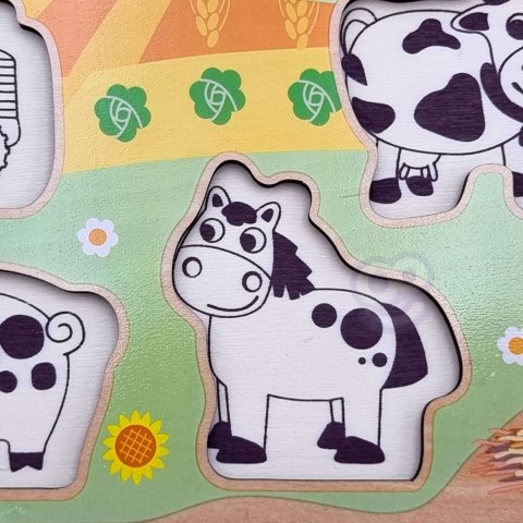 WOOPIE GREEN Drewniane Puzzle Montessori Farma z Pinezkami Do Dopasowania WOOPIE GREEN Drewniane Puzzle Montessori Farma z Pinezkami Do Dopasowania