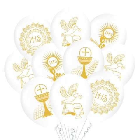 Balony Pierwsza Komunia Święta kielich gołąbek 30cm, 10 szt. PartyPal Balony Pierwsza Komunia Święta kielich gołąbek 30cm, 10 szt. PartyPal