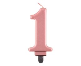Świeczka cyferka 1, metalik Rose Gold, 8 cm Marka niezdefiniowana