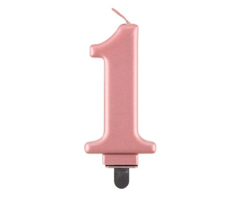 Świeczka cyferka 1, metalik Rose Gold, 8 cm Marka niezdefiniowana