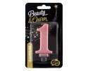 Świeczka cyferka 1, metalik Rose Gold, 8 cm Marka niezdefiniowana