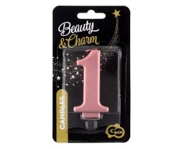 Świeczka cyferka 1, metalik Rose Gold, 8 cm Marka niezdefiniowana