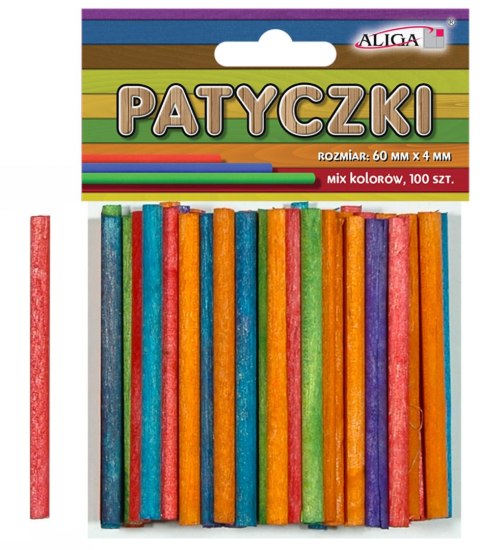 Patyczki okrągłe drewniane 100szt. MIX KOLOR 60mm x 4mm PK-0159