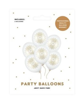 Balony 30cm Komunia IHS Metallic Pure White 6szt. | SB14M-110-008-6