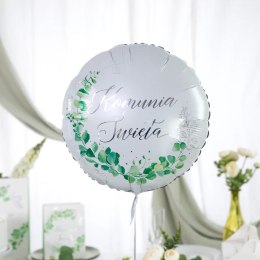 Balon foliowy Komunia Święta Eukaliptus srebrny 45cm 131909