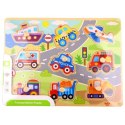 TOOKY TOY Drewniane Puzzle Montessori Transport Pojazdy z Pinezkami Do Dopasowania