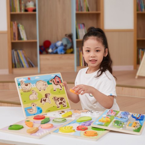 VIGA Drewniane Puzzle Układanka Montessori 2w1 Figurki Owoce VIGA Drewniane Puzzle Układanka Montessori 2w1 Figurki Owoce