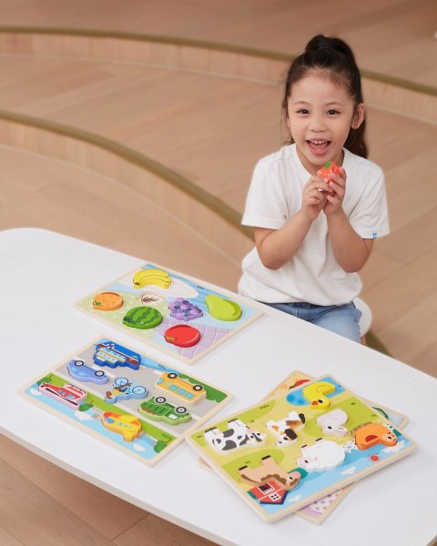 VIGA Drewniane Puzzle Układanka Montessori 2w1 Figurki Owoce VIGA Drewniane Puzzle Układanka Montessori 2w1 Figurki Owoce