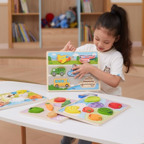 VIGA Drewniane Puzzle Układanka Montessori 2w1 Figurki Pojazdy VIGA Drewniane Puzzle Układanka Montessori 2w1 Figurki Pojazdy