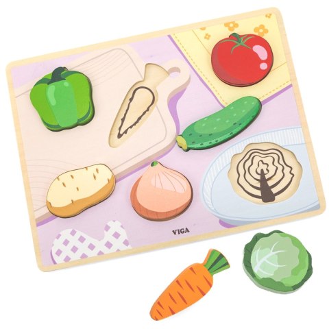 VIGA Drewniane Puzzle Układanka Montessori 2w1 Figurki Warzywa VIGA Drewniane Puzzle Układanka Montessori 2w1 Figurki Warzywa