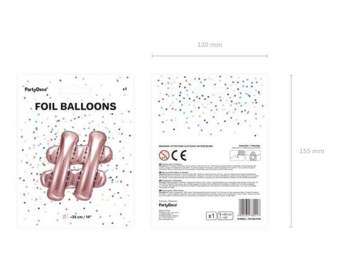 Balon foliowy #, 35cm, różowe złoto Partydeco Balon foliowy #, 35cm, różowe złoto Partydeco
