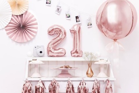 Balon foliowy Cyfra 1, 35cm, Rose Gold różowe złoto Partydeco Balon foliowy Cyfra 1, 35cm, Rose Gold różowe złoto Partydeco